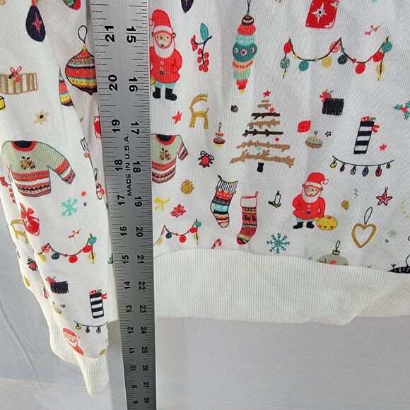 Christmas Style Print Pattern White Sweater Long Sleeves Crew Neck Women's Sz M - Picture 6 of 7